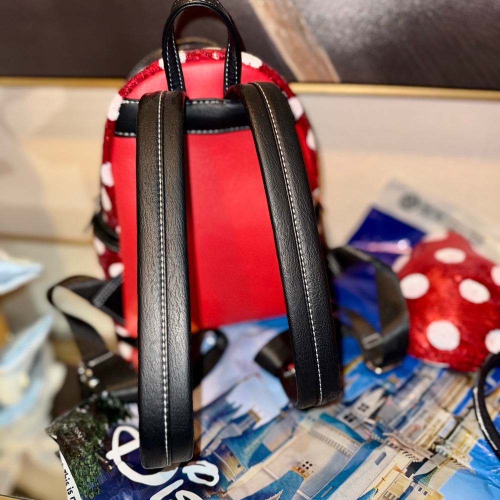 Disney Red and White Polka Dot Minnie Sequin Backpack with Bow Headband - Picture 6 of 7